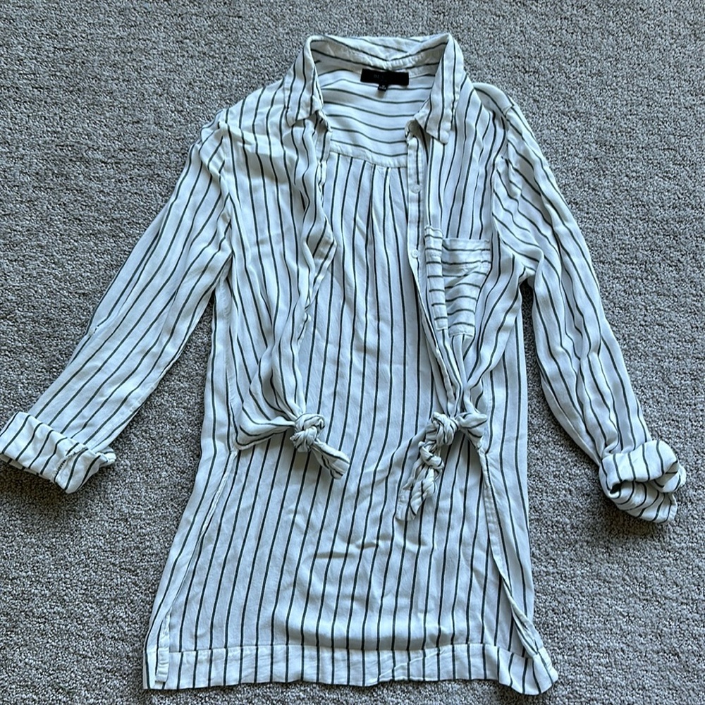 Dressy white and black striped button up shirt
